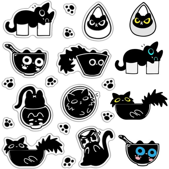 Black Cat Cute Clear Rubber Stamps Cartoon Kitty Paw Reusable Transparent Silicone Stamp Seals Vintage DIY for Journaling Card Making Decor DIY Scrapbooking Supplies Crafting