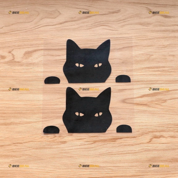 Black Cat Cute Funny Sticker Decal Vinyl - 2 Pack Black 6" - For Car Boat Laptop Cup No Background Die-cut