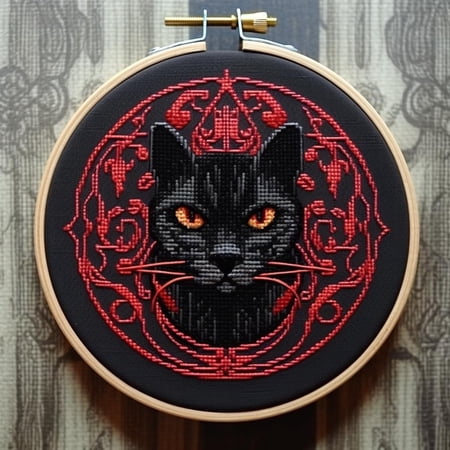 Black Cat DIY Stamped Cross Stitch Kits Easy for Beginners and Children with Hoop 11CT Needlepoint Counted Embroidery Kits Art Craft Wall Decoration 12x12inch(4)