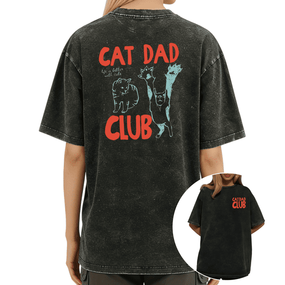 Black Cat Dad Club Graphic Tees Print Tshirt Shirts Cat Lover Fathers Day Casual Tops S-2XL