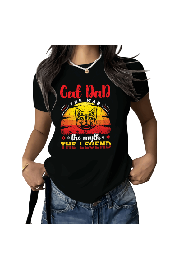 Black Cat Dad The Man The Myth The Legend Retro Cat Print Tshirt Graphic Tees Shirts Funny Cat Lover Fathers Day Gift S 5XL Tops