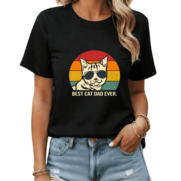 Black Cat Dad Vintage Print Tshirt Graphic Tees Shirts Fathers Day Casual S-5XL Tops