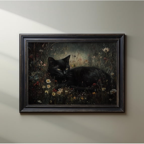 Black Cat Dark Academia Wildflower Vintage Floral Aesthetic Gothic ...