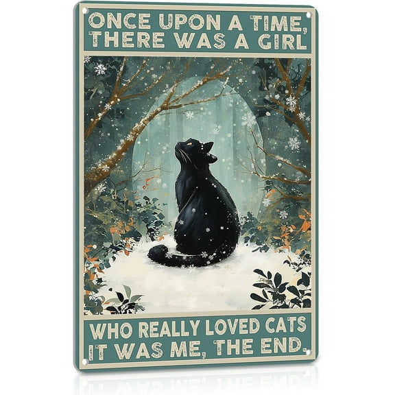 Black Cat Decor Cat Poster Catio Accessories Cool Cat Themed Gifts for Cat Lovers Women Office Cottage Core Room Wall Decor Sign 8x12 Inches