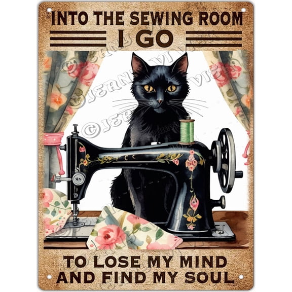 Black Cat Decor Cat Vintage Metal Sign 12x16 Inches New Aluminum Sign Sewing Room Signs,Vintage Quilting Decor,House Warming Gifts New Home,Metal Wall Decor,Cat Gifts