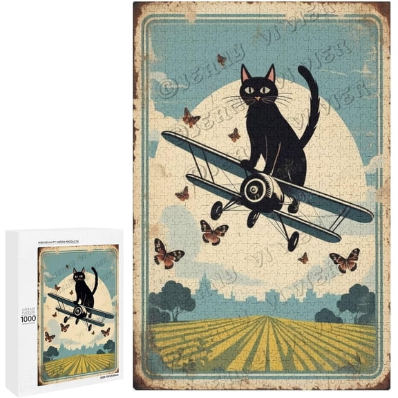 Black Cat Decor Cat Wooden Sign for Home Office Bedroom Kitchen Bathroom Wall Decor 1000 PCS Funny Wood Puzzles Wooden Wall Art Decorative Sign Cat Gifts for Cat Lovers 19.7"x29.5"