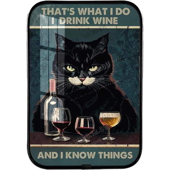 Black Cat Decor, That's What I Do I Drink and Forget Things Vintage Cat And Wine Framed Wooden Wall Art, Funny Sign for Home Coffee Bar Club Pub Wall Decor Black Framed Art 12x8 inches