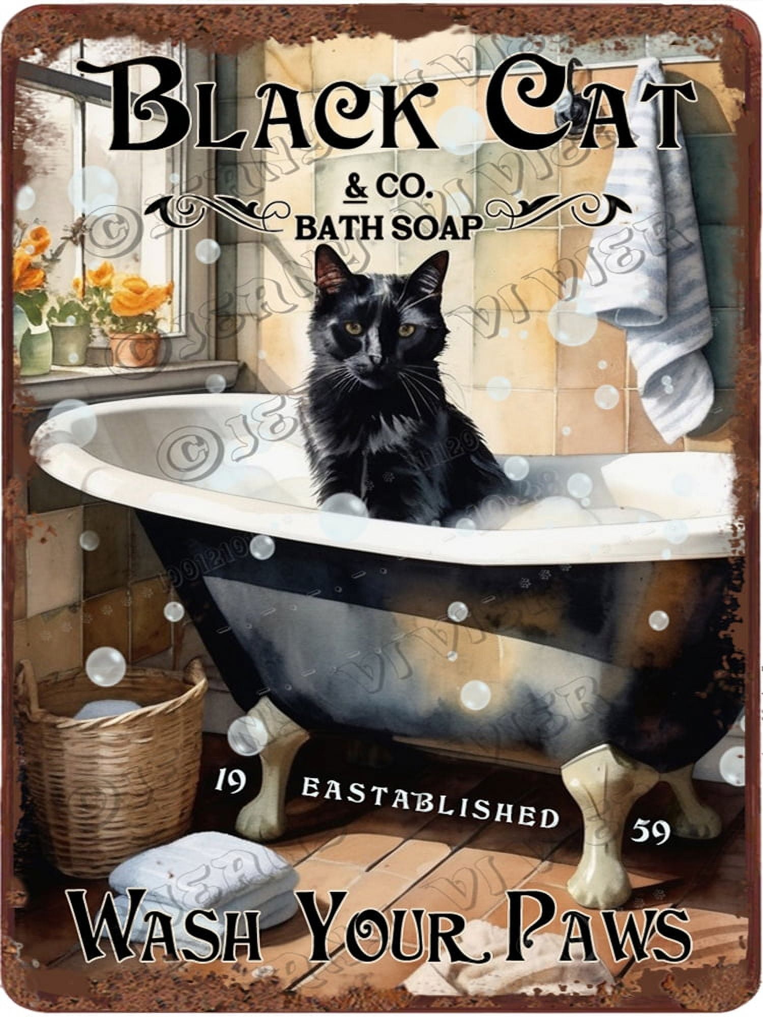 Black Cat Decor Metal Decorative Signage,Black Cat Gothic Bathroom Sign