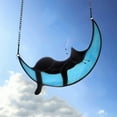 thumbnail image 1 of Black Cat Decor On Blue Moon Stained Glass Window Hanging Suncatcher for Windows Panels Sun Catcher Ornament Decoration Memorial Gift Cat, 1 of 7