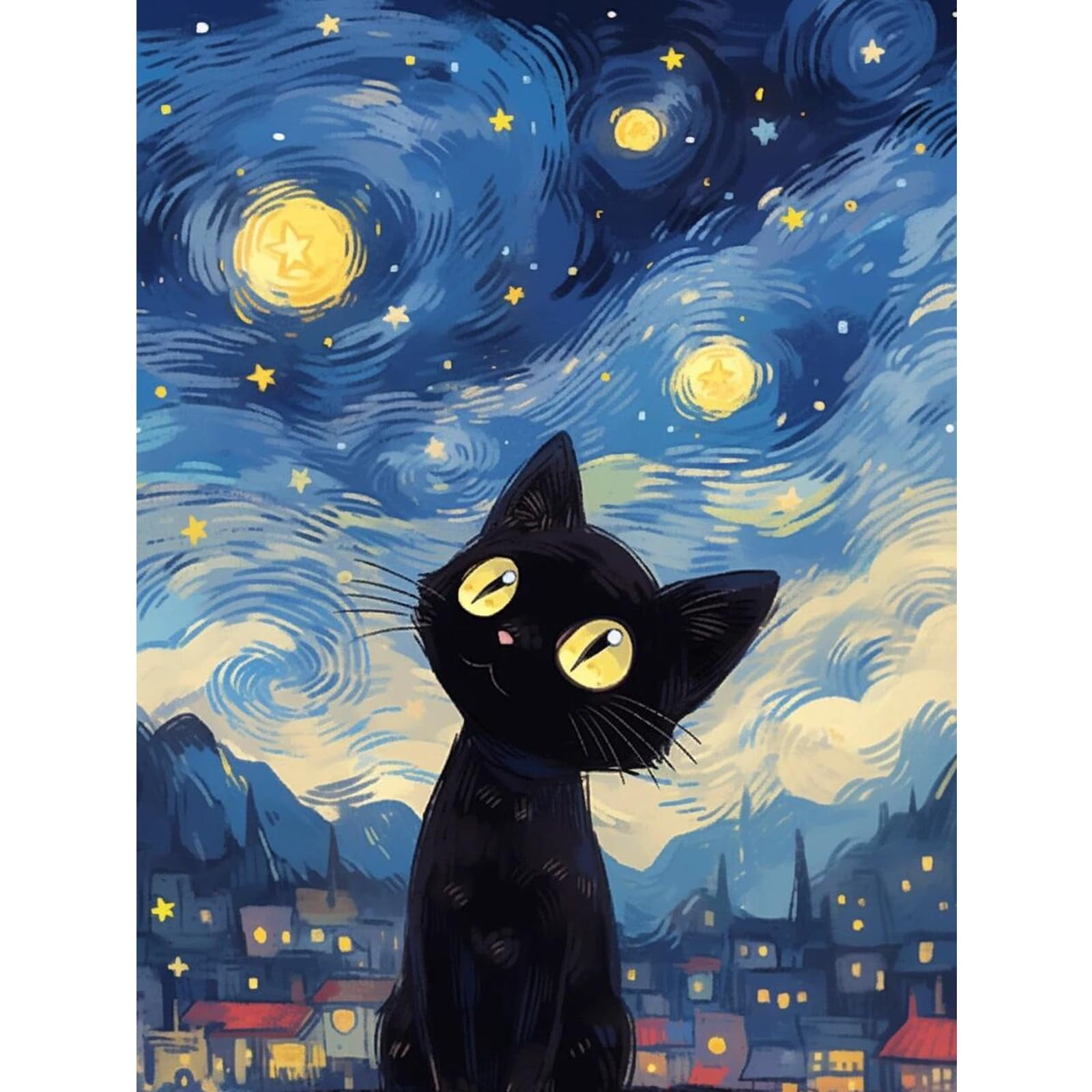 Black Cat Diamond Art Kits for Adults, Cute Black Cat Diamond Painting