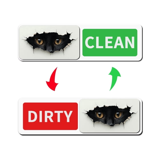 Black  Cat  Dishwasher Magnet Clean Dirty Sign - Sliding Red Green Kitchen Indicator - Strong Acrylic Magnetic Decor for Kitchen, RV, Apartment