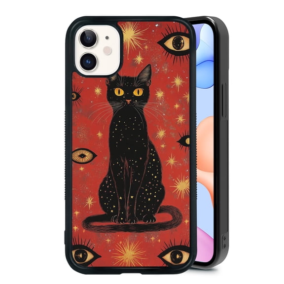 Black Cat Divine Eyes for iPhone 11 Pro Max Case, Cute Aesthetic Red Terror Shock-Absorbent Protective,Black