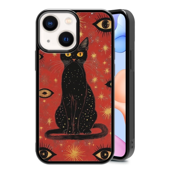 Black Cat Divine Eyes for iPhone 15 Plus Case, Cute Aesthetic Red Terror Shock-Absorbent Protective,Black