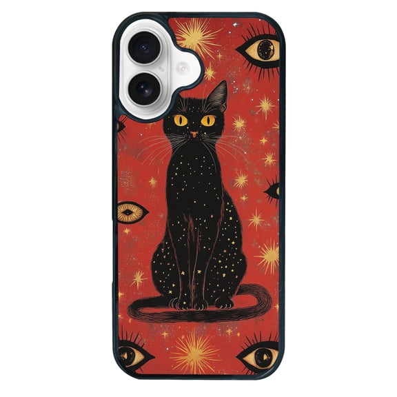 Black Cat Divine Eyes for iPhone 16 Pro Case, Cute Aesthetic Red Terror Shock-Absorbent Protective,Black