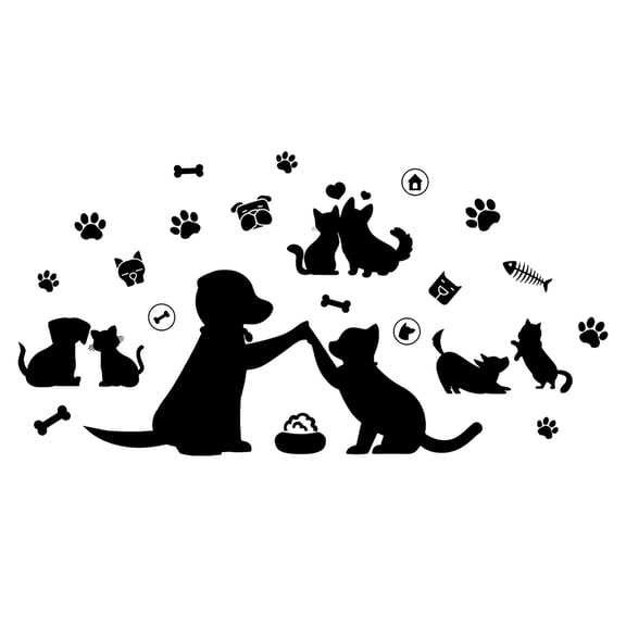 Black Cat Dog Wall Sticker Paw Prints Cat Lover Wall Decals Vinyl Animal Decor for Living Room Porch Pet Lover Bedroom Nursery Kids Room
