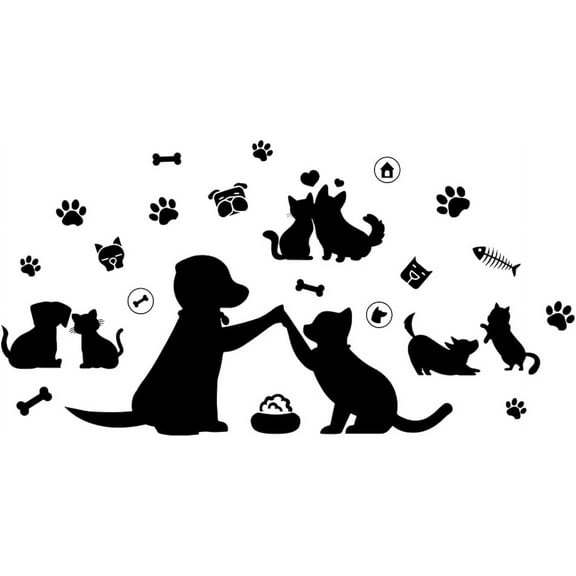 Black Cat Dog Wall Sticker Paw Prints Cat Lover Wall Decals Vinyl Animal Decor for Living Room Porch Pet Lover