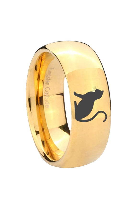 Black Cat Dome Gold Plated Tungsten Men Ring 10MM