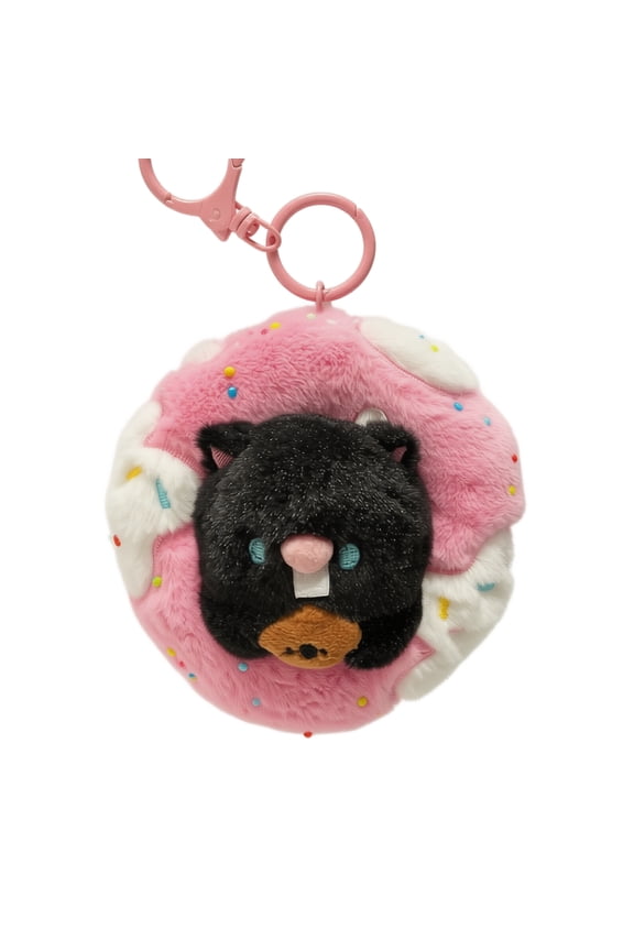 Black Cat Donut Plush Keychain, Soft Black Cat Plush Toy, Lovely Stuffed Animal Plushies, Ideal Birthday Christmas Valentine's Day Presents for Kids, Girls, Boys