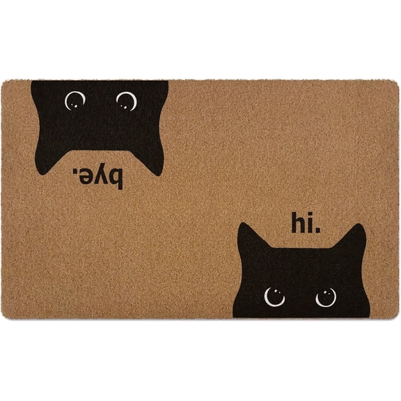 Black Cat Door Mat, Cat Welcome mat, Cute Funny Welcome Front Door Mat Indoor Entrance, Rustic Artificial Coir Doormat Rugs for Cats Lovers Owners Porch Entry Patio Kitchen Decor 30x17in