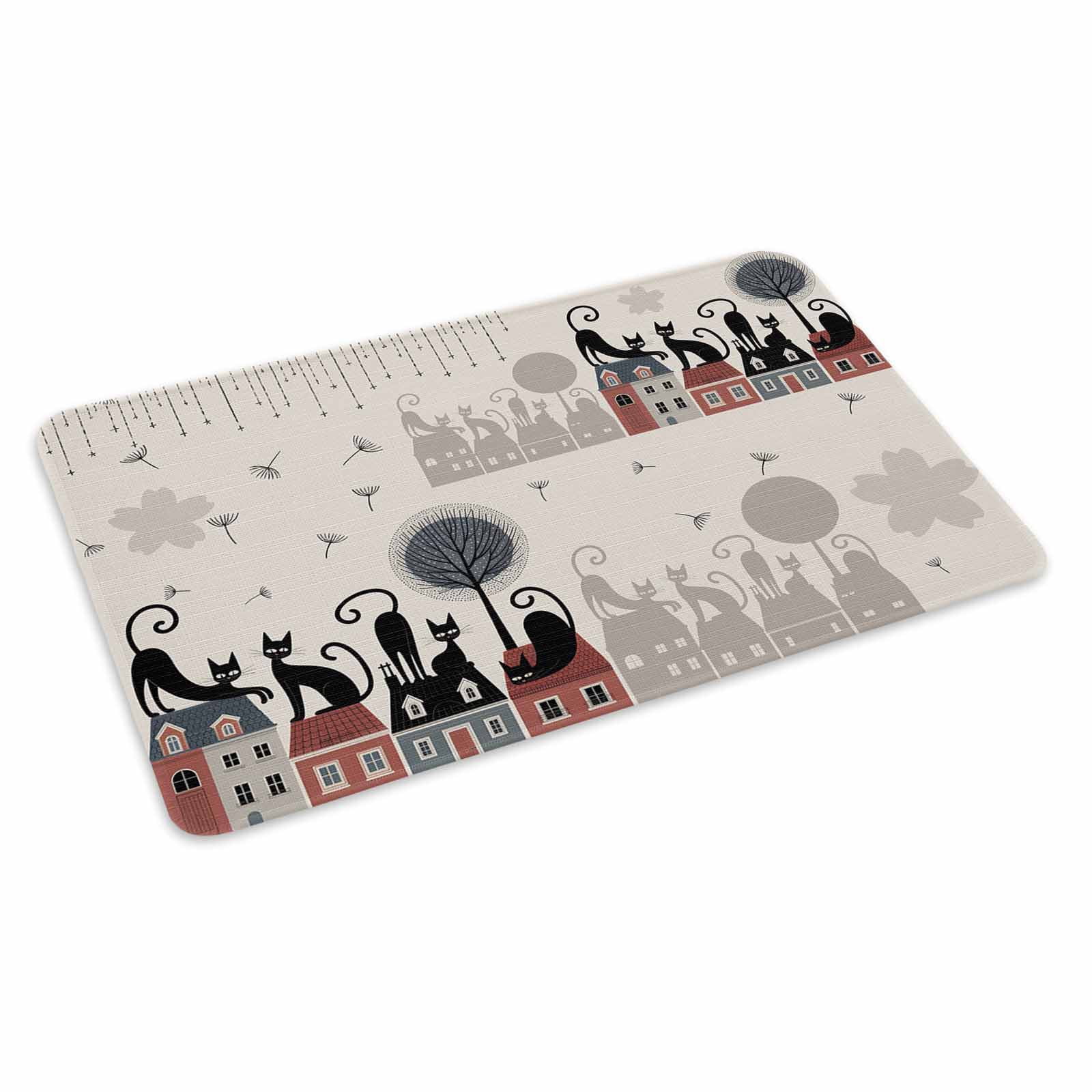 Black Cat Doormat Outdoor Entrance 20"x31.5", Cartoon Modern Art Absorb ...