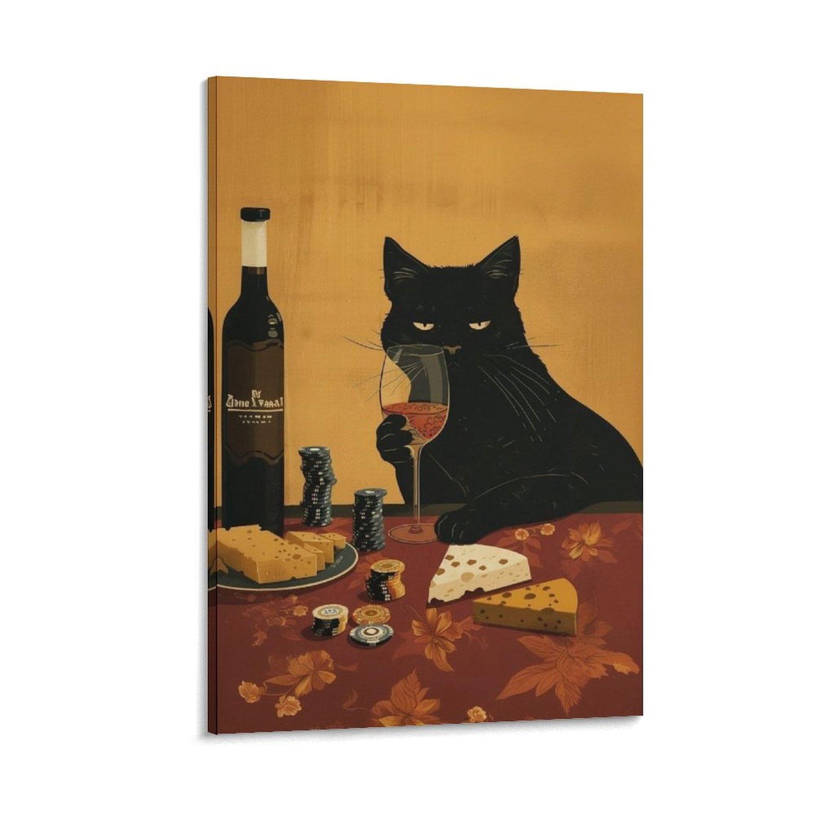 Black Cat Drinking Wine Poster Wall Art Picture Painting Poster Canvas ...