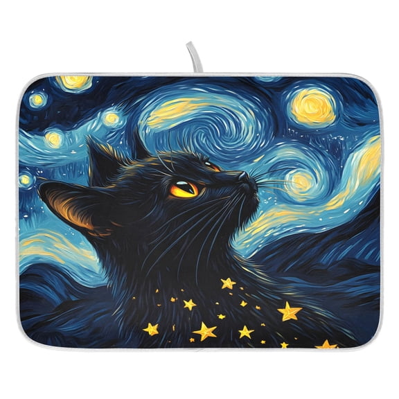 Black Cat Drying Dish Mat Quick Drying Absorbent Soft Durable for Kitchen 16" x 18"
