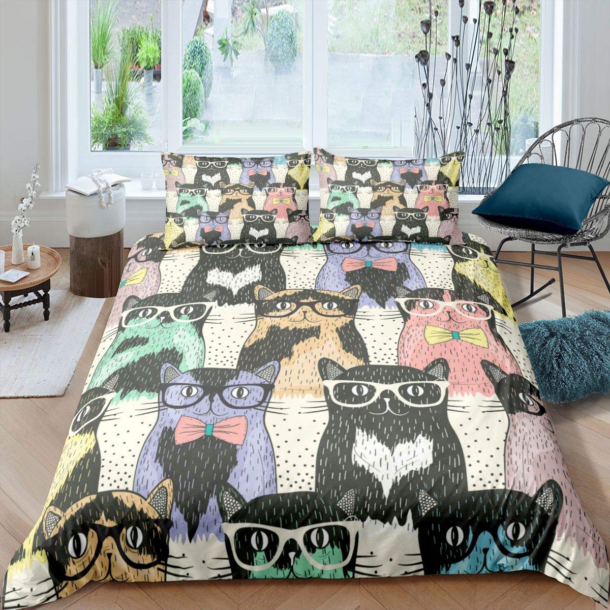Black Cat Duvet Cover Set Cats Bedding Sets Cartoon Scratching Wall Cats Comforter Cover Set