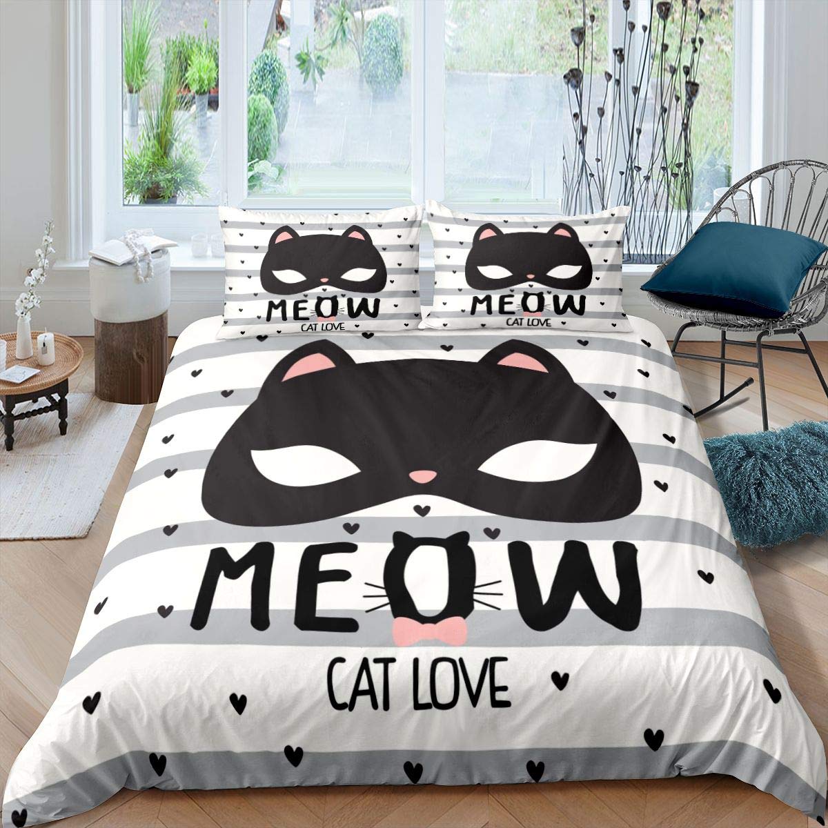 Black Cat Duvet Cover Set Cats Bedding Sets Cartoon Scratching Wall