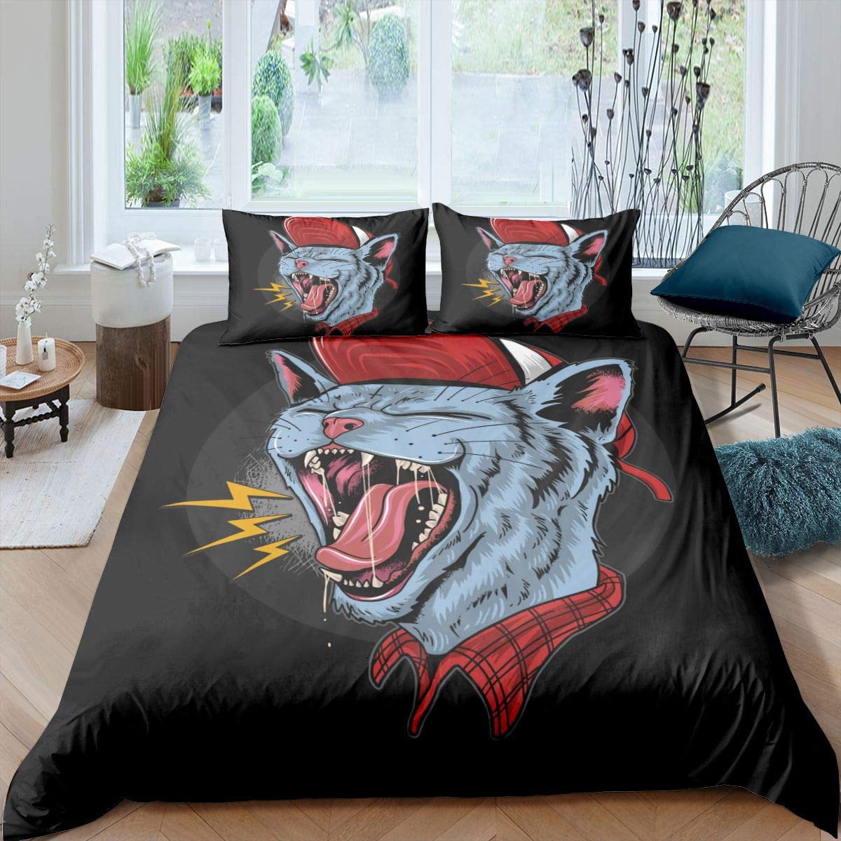 Black Cat Duvet Cover Set Cats Bedding Sets Cartoon Scratching Wall