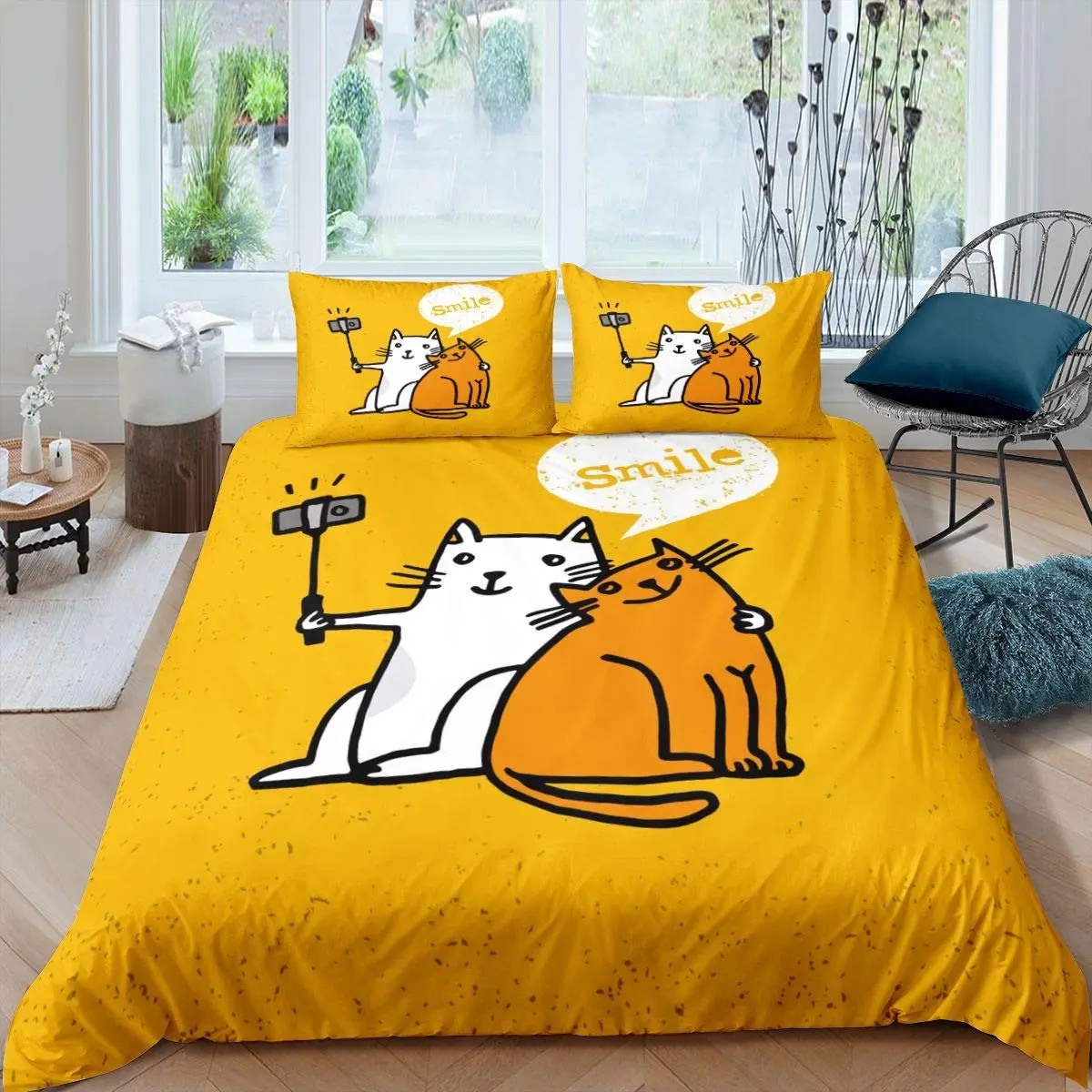 Black Cat Duvet Cover Set Cats Bedding Sets Cartoon Scratching Wall Cats Comforter Cover Set