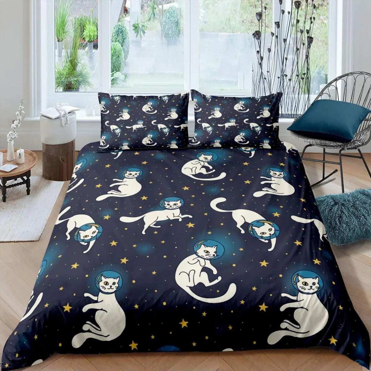 Black Cat Duvet Cover Set Cats Bedding Sets Cartoon Scratching Wall Cats Comforter Cover Set