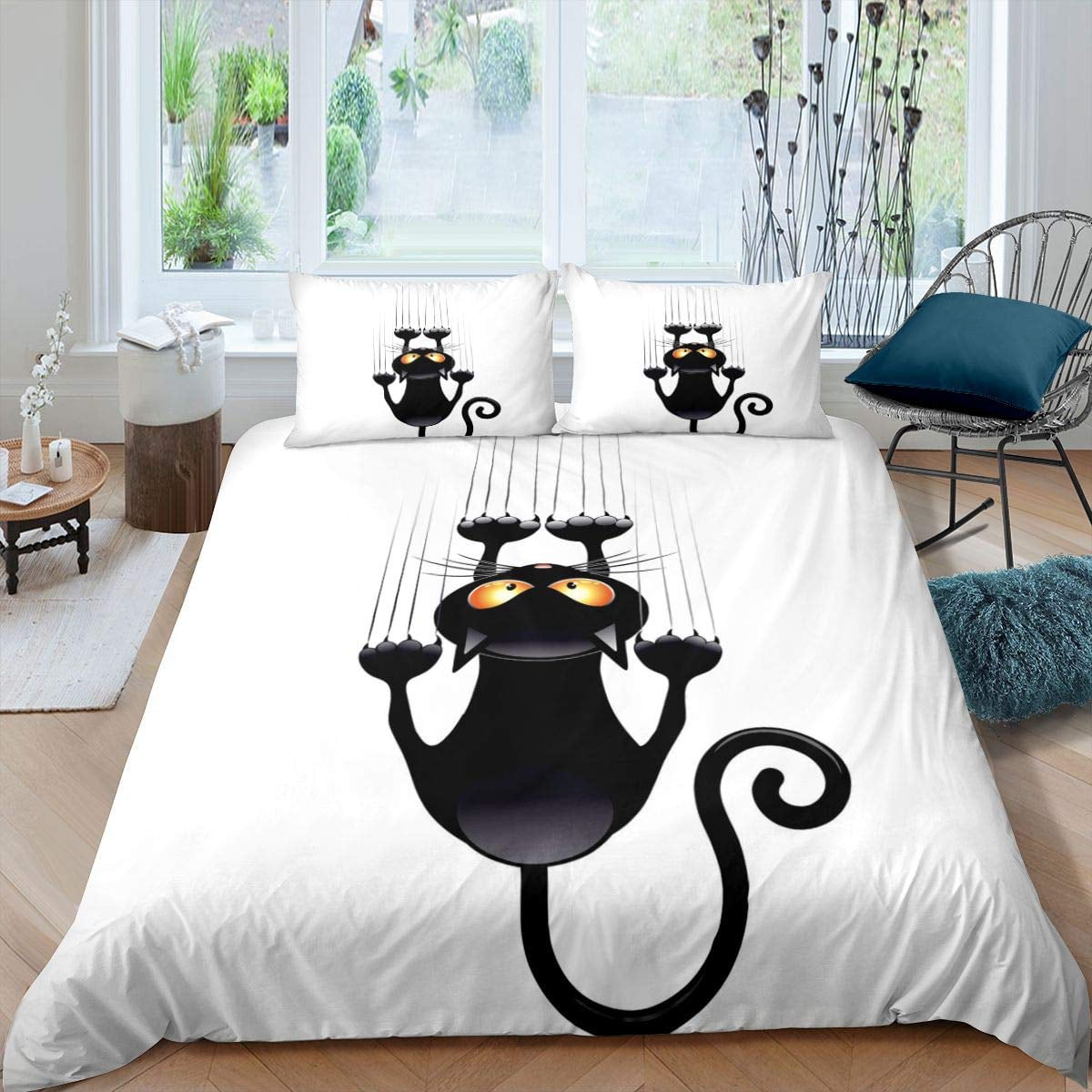 Black Cat Duvet Cover Set Cats Bedding Sets Cartoon Scratching Wall Cats Comforter Cover Set