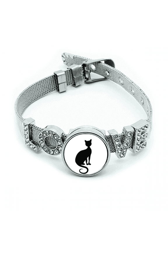 Black Cat Elegant Figure Animal Art Outline Bracelet Wristband Crystal Love Adjustable Bangle