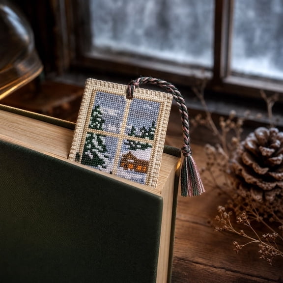 Black Cat Embroidery Bookmarks, Vintage Window Scenery Page Markers with Tassels for Book Lovers