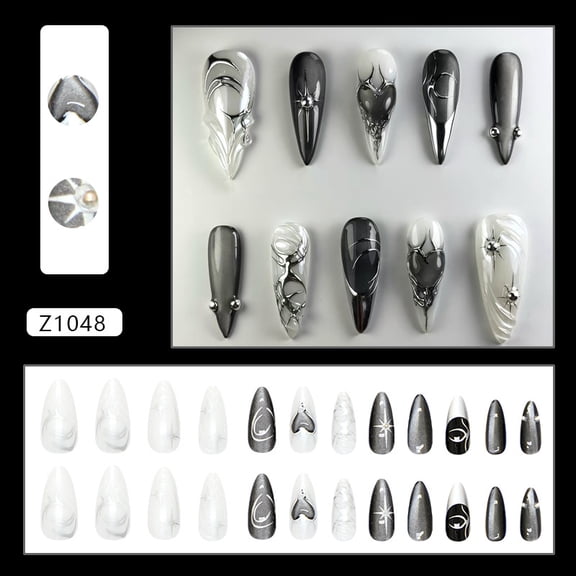 Black Cat Eye 3D European and American Liquid Metal Niche Dark Gothic Ins Style Detachable Nail Tips 24 Pieces