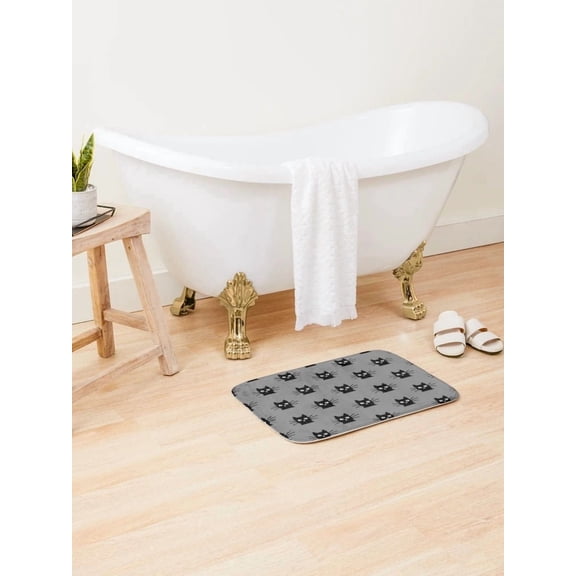Black Cat Face Doormat, Gray Entryway Mat, 40x60cm or 50x80cm