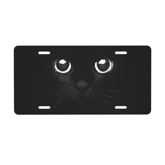 Black Cat Face License Plate with 4 Holes,Novelty Aluminum Metal Car Plate Vanity Tag Decorative Car Front Accessories for Women Men,6"x12"