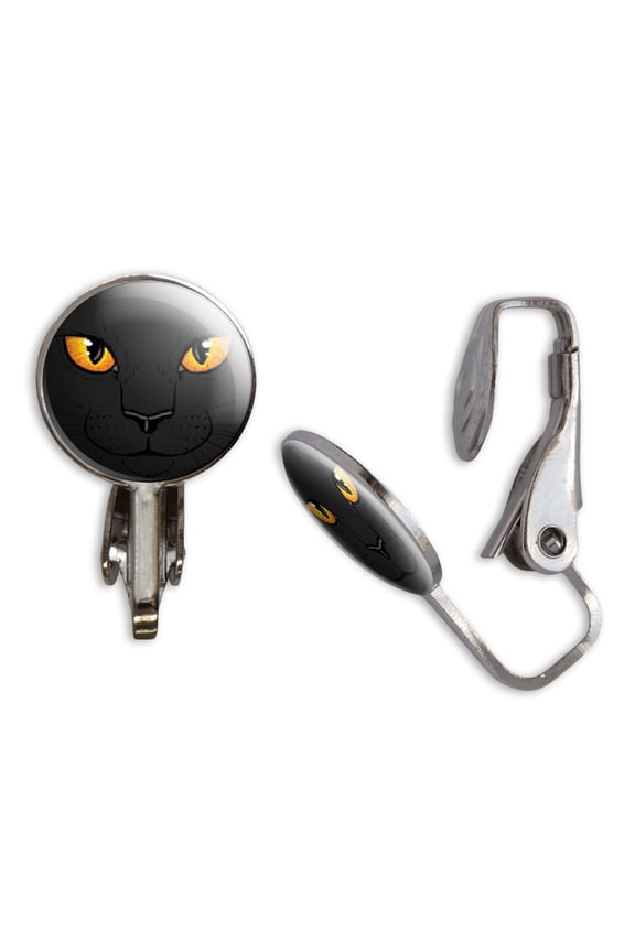 Black Cat Face - Pet Kitty Halloween Clip-On Stud Earrings
