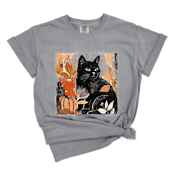 Black Cat Fall Leaves Distressed - Women's Garment Dyed Graphic T-Shirt