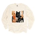 thumbnail image 1 of Black Cat Fall Leaves Distressed - Women's Garment Dyed Long Sleeve Graphic T-Shirt, 1 of 16