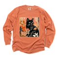 thumbnail image 1 of Black Cat Fall Leaves Distressed - Women's Garment Dyed Long Sleeve Graphic T-Shirt, 1 of 16