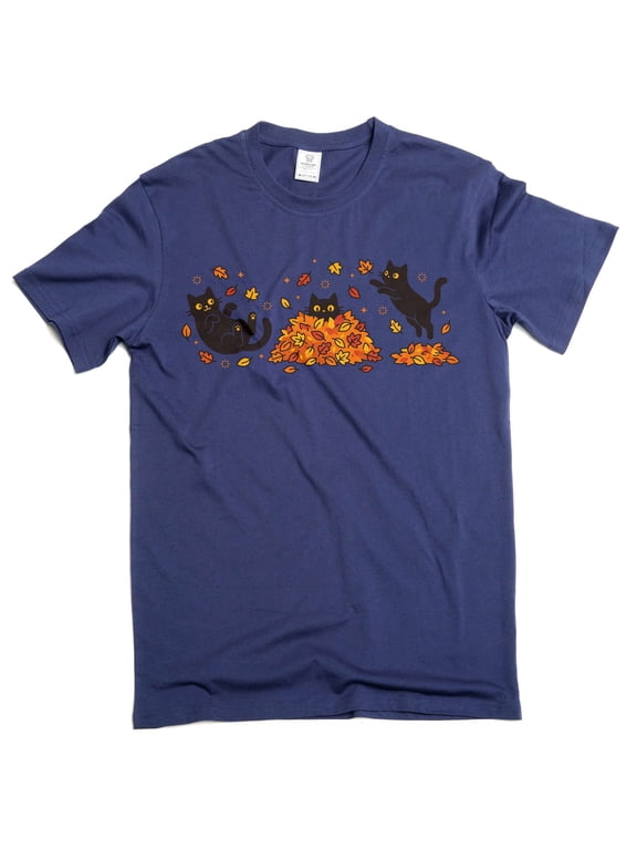 Black Cat Fall Shirt, Cute Autumn Cats Leaves Tee, Funny Cat Lover Halloween
