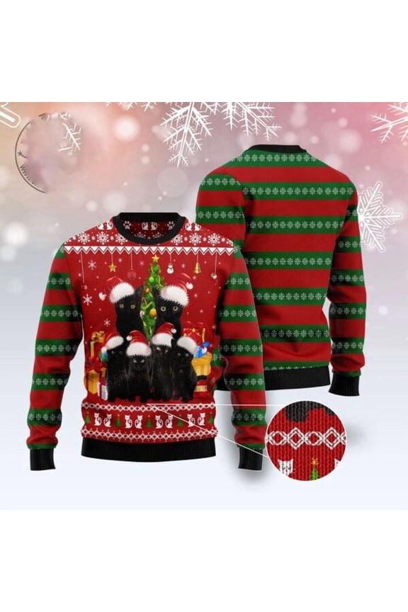 Black Cat Family Christmas Ugly Christmas Sweater, Christmas Cat Ugly Sweater, Ugly Cat Xmas Sweater
