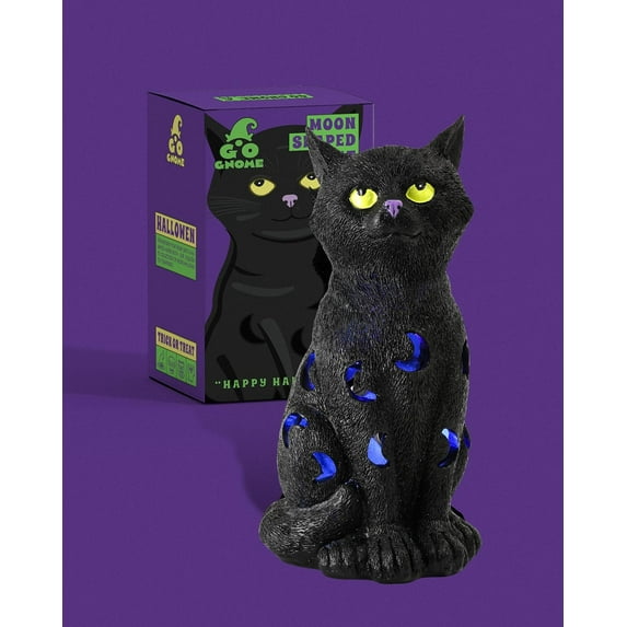Black Cat Figurine with Glow-in-The-Dark Eyes - 7.3" Spooky Resin Halloween Decor Outdoor/Indoor Decorations Lawn Table Decorative Garden Statue (Black Cat)