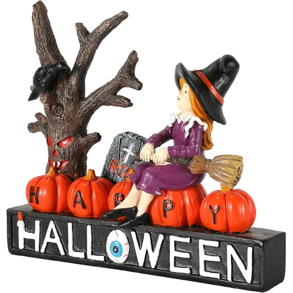 Black Cat Figurine with Glow-in-The-Dark Eyes - 7.3" Spooky Resin Halloween Decor Outdoor/Indoor Decorations Lawn Table Decorative Garden Statue (Black Cat)