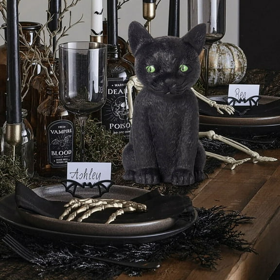 Taicans Black Cat Figurine with Glowing Green/Red Eyes,Halloween Decor,Gift for Cat Lovers,Home Decor,Unique Ornament,Spooky Desktop Decor for Party,Home&Grave Yard,Reusable Halloween Props,7.9in/1PC