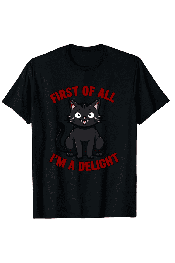 Black Cat First Of All I Am A Delight Men Women Short Sleeve Graphic T-Shirt, Sarcastic Gift