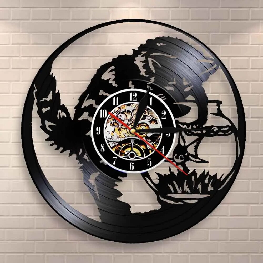 Cat On Wall Clock Catching Fish