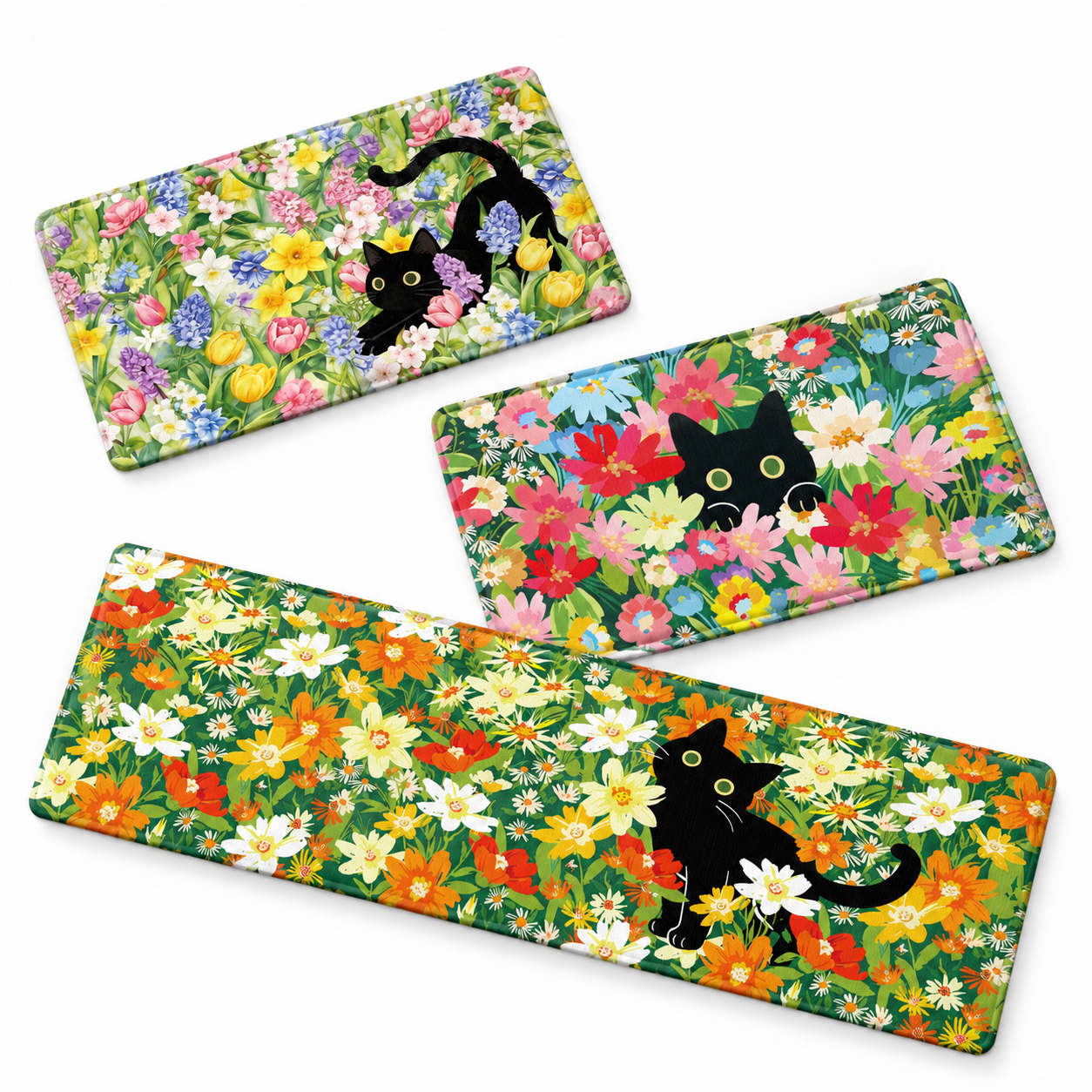 Black Cat Flkitchen Mats Spring Summer Flowers Rugs - Walmart.com