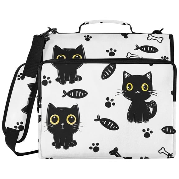 Black Cat Footprint Pattern 3 Ring Binder Bag Zipper Binder Organizer with 14 Inch Laptop Sleeve